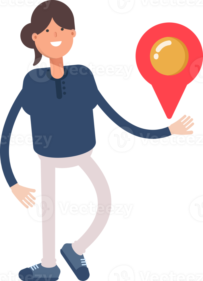Girl in Blue Shirt Character Holding Map Pin png