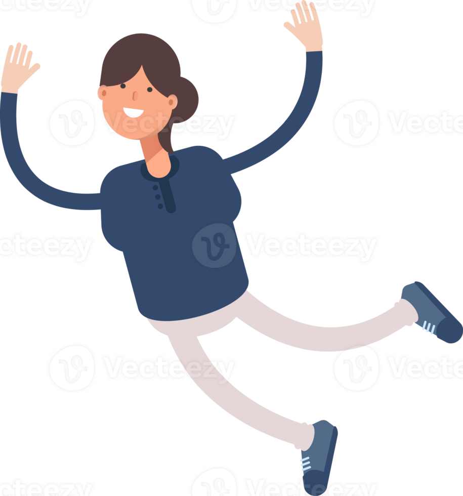 Girl in Blue Shirt Character Relaxing and Jumping png