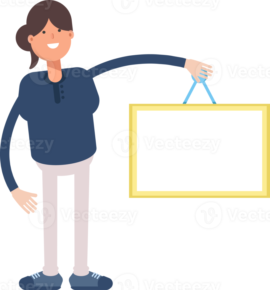 Girl in Blue Shirt Character Holding Blank Signage png