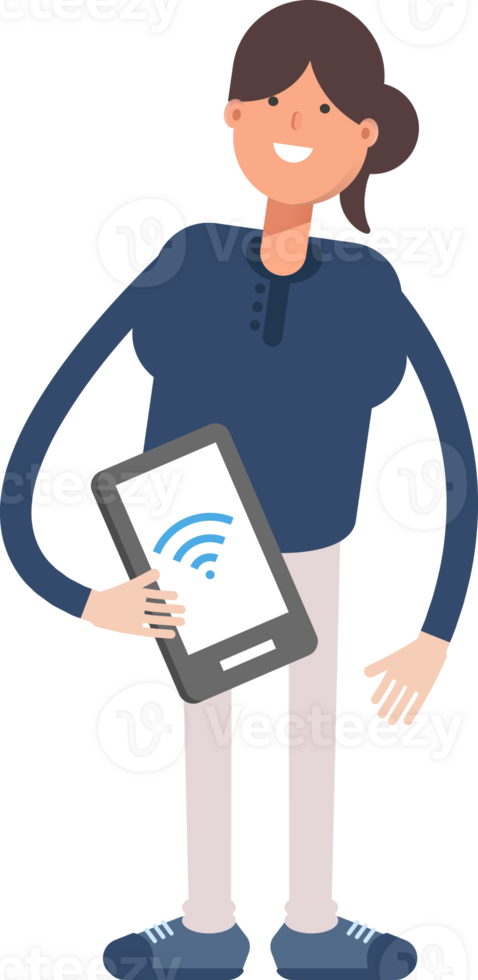 Girl in Blue Shirt Character Holding Smartphone png