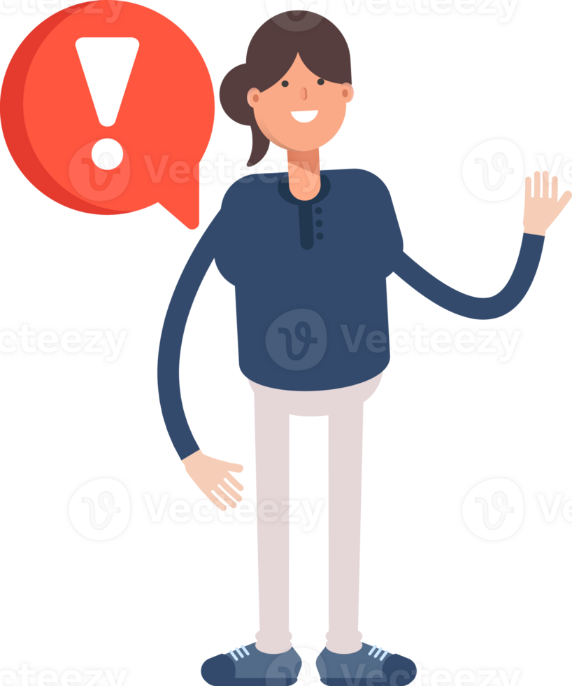 Girl in Blue Shirt Character and Error Sign png