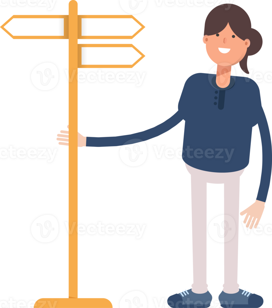 Girl in Blue Shirt Character and Signpost png