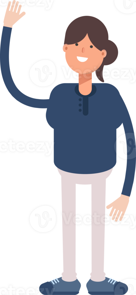 Girl in Blue Shirt Character Raising One Hand png
