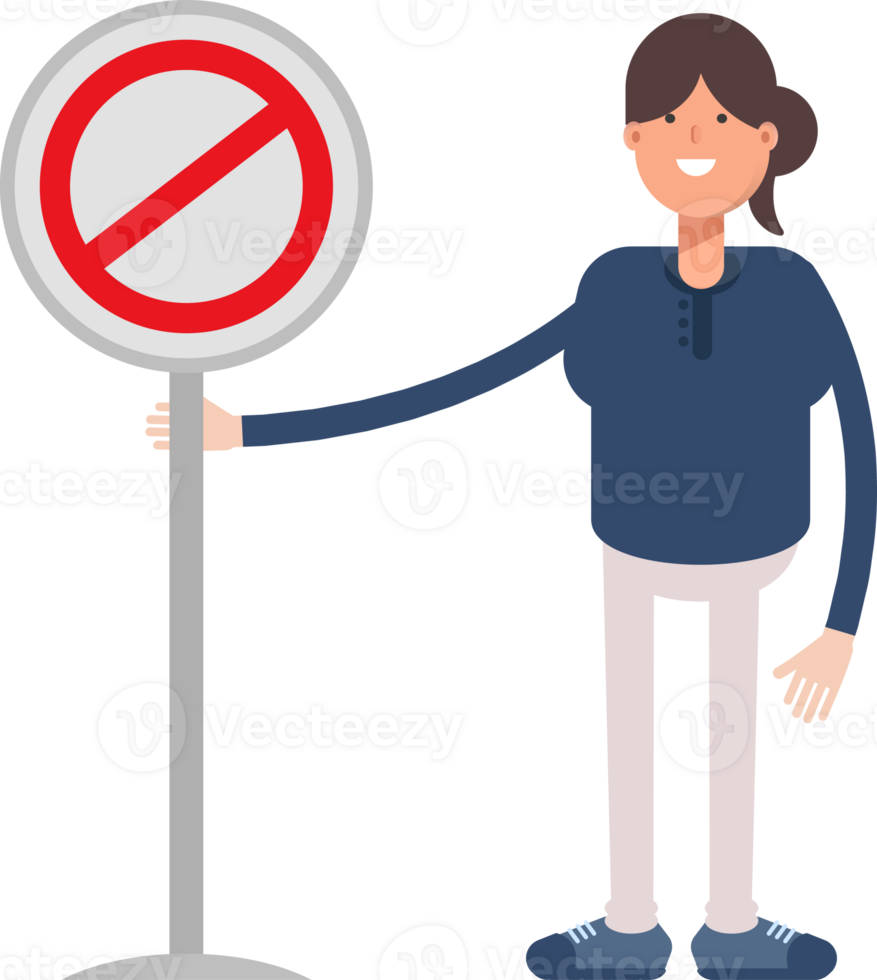 Girl in Blue Shirt Character and Prohibition Signage png