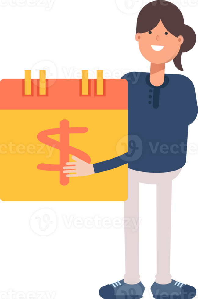 Girl in Blue Shirt Character and Payment Date Calendar png