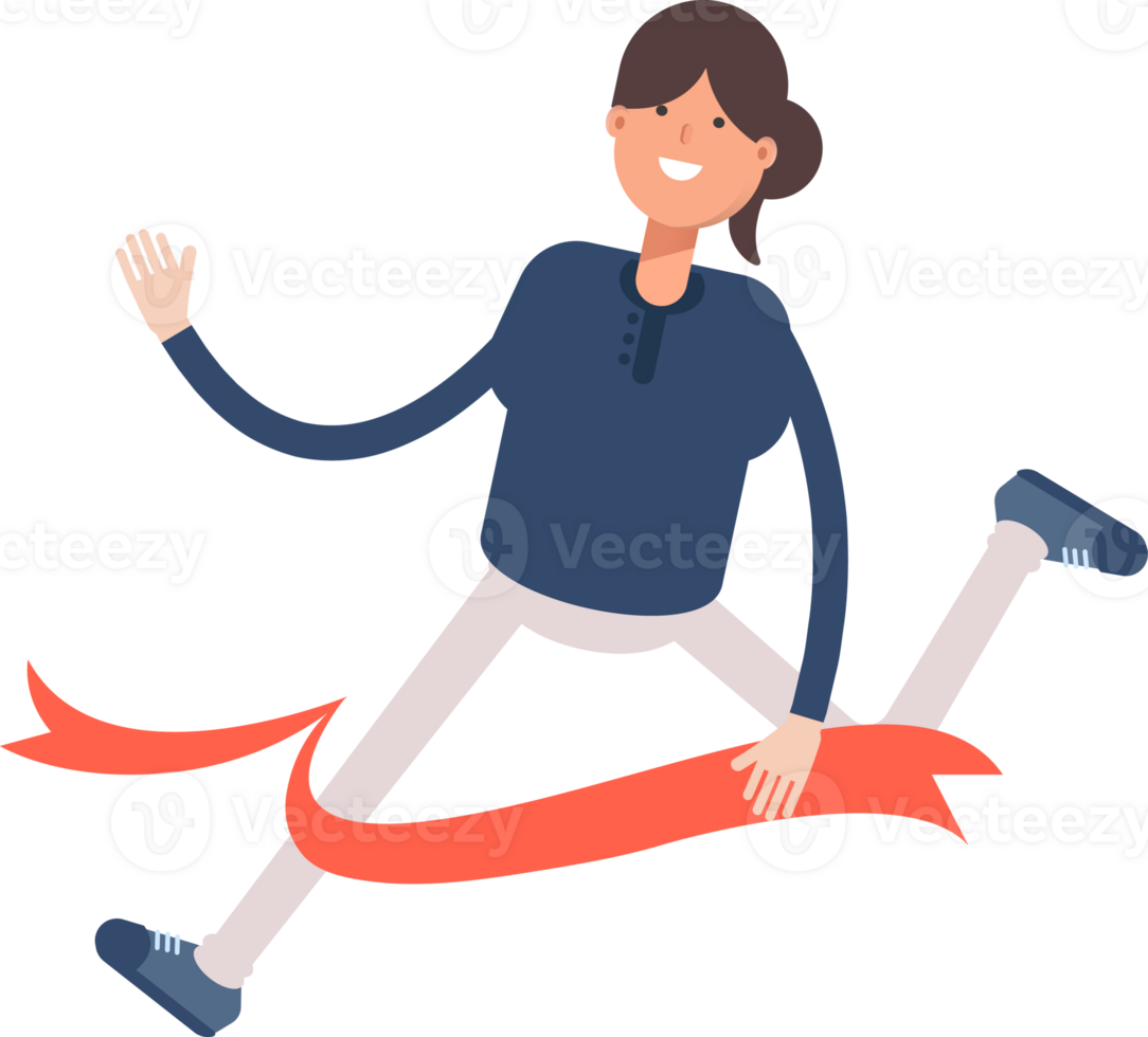 Girl in Blue Shirt Character Running at Finish Line png