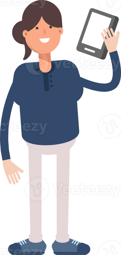 Girl in Blue Shirt Character Talking on Smartphone png