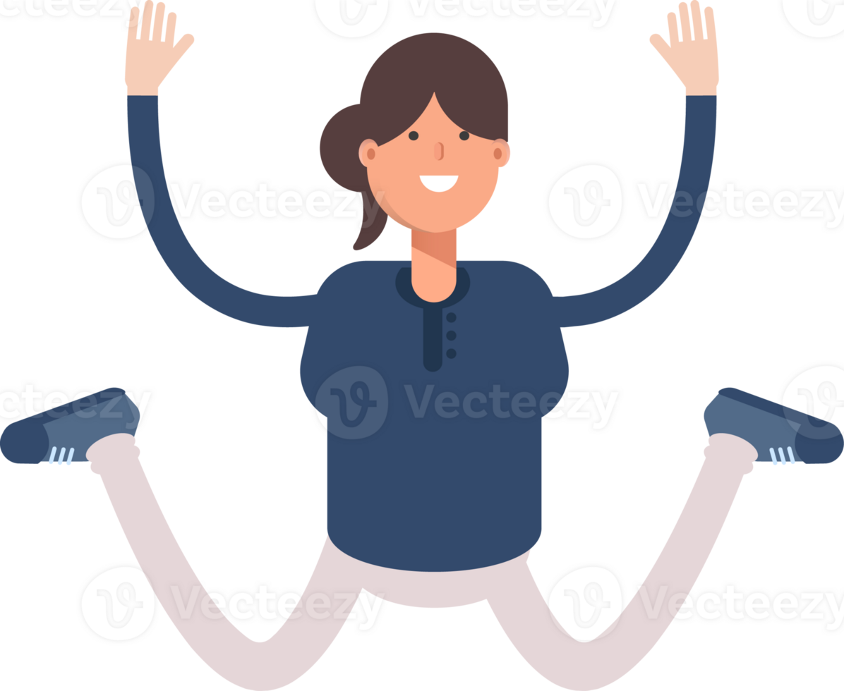 Girl in Blue Shirt Character Jumping png