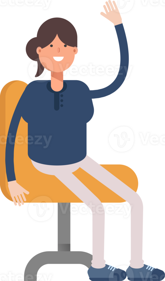 Girl in Blue Shirt Character Sitting on Chair png