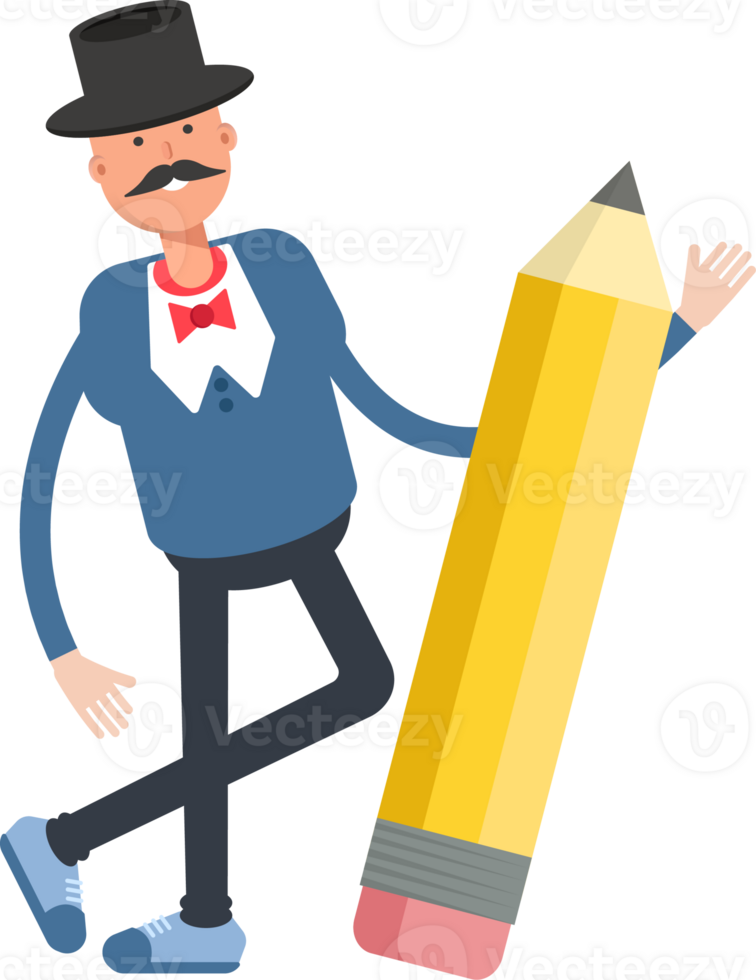 Gentleman in Top Hat Character and Pencil png