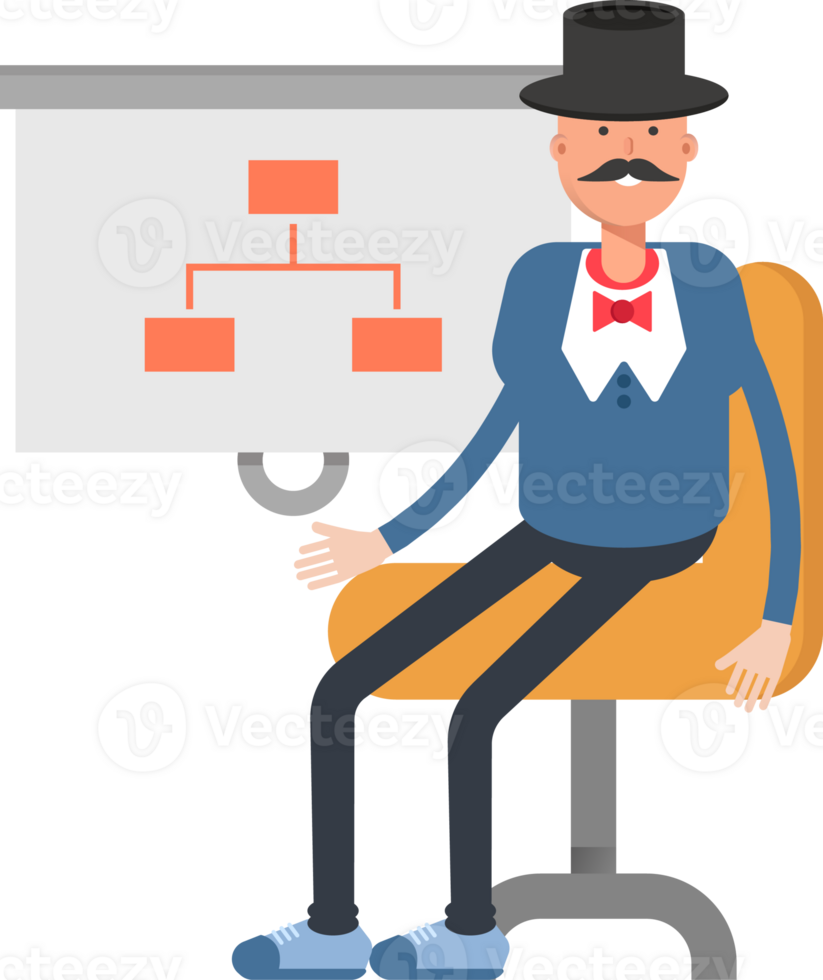 Gentleman in Top Hat Character Presenting Organization Chart png
