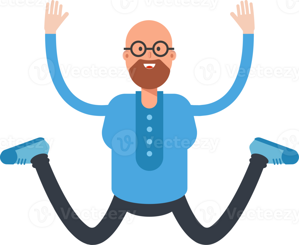 Bald and Beard Man Character Jumping png