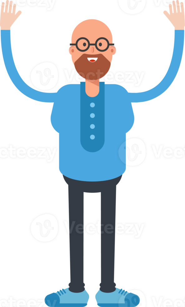 Bald and Beard Man Character Raising Hands png