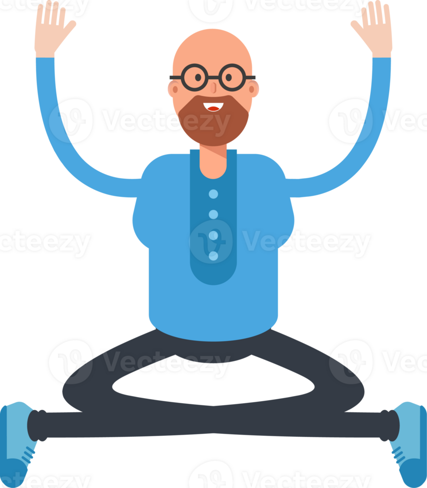 Bald and Beard Man Character Sitting Illustration png