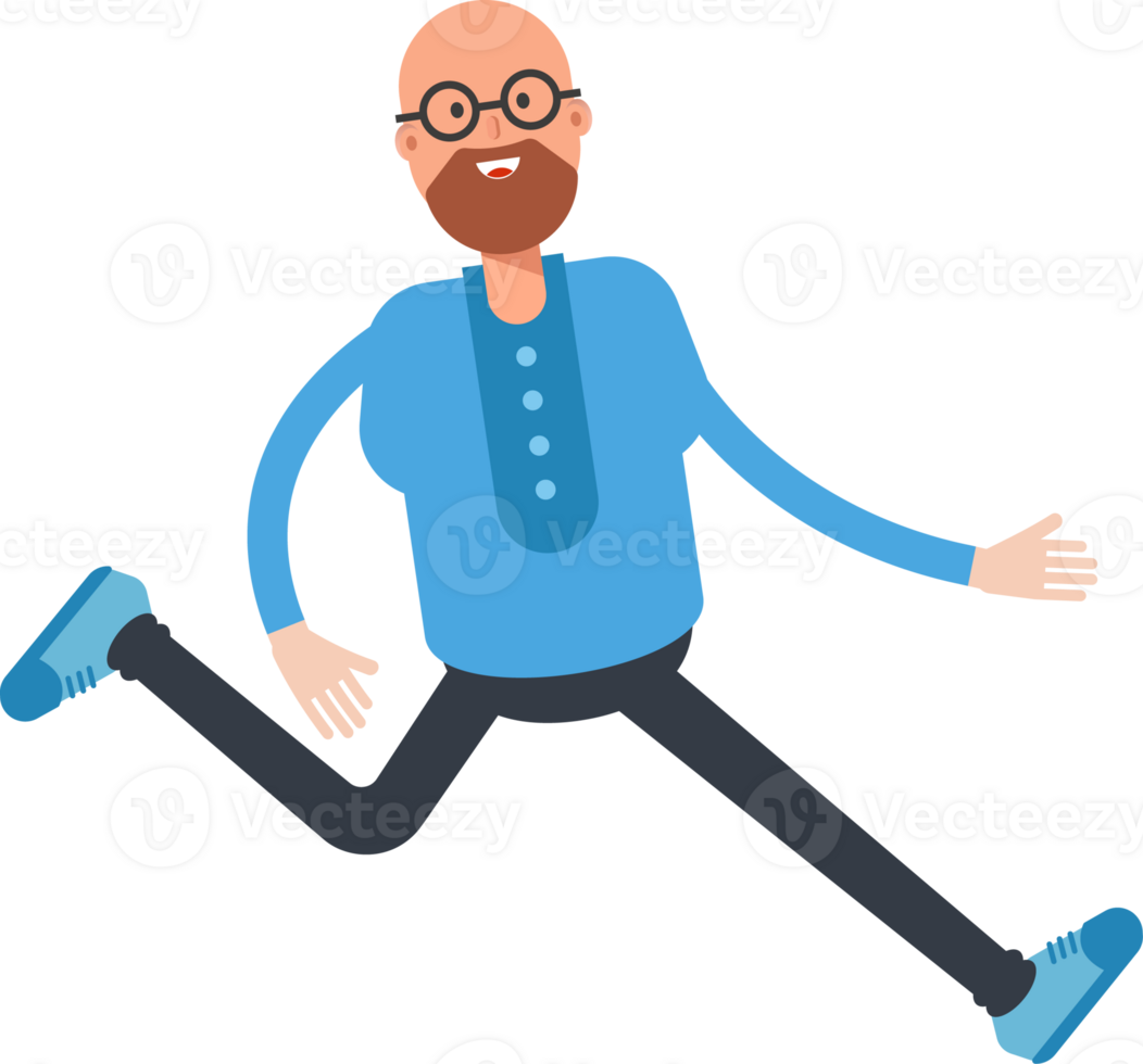 Bald and Beard Man Character Walking png