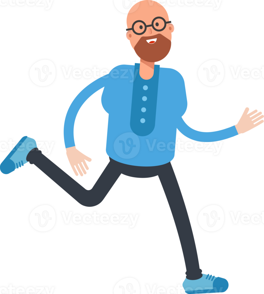 Bald and Beard Man Character Running png