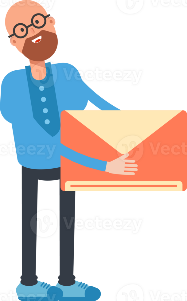 Bald and Beard Man Character Holding Mail png