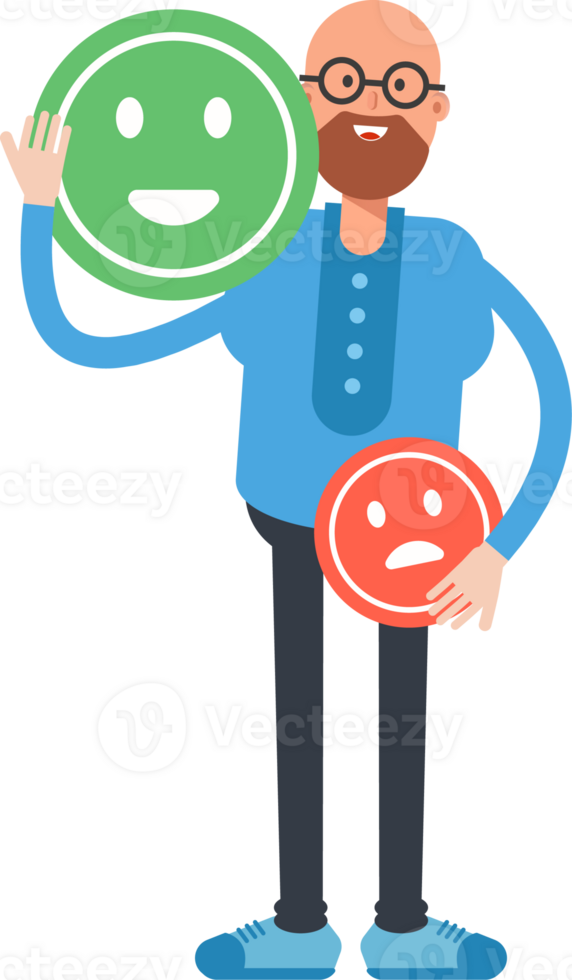 Bald and Beard Man Character and Emoticon Sign png