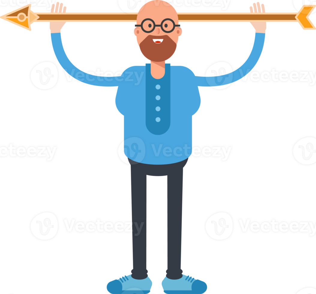 Bald and Beard Man Character Holding Arrow Illustration png