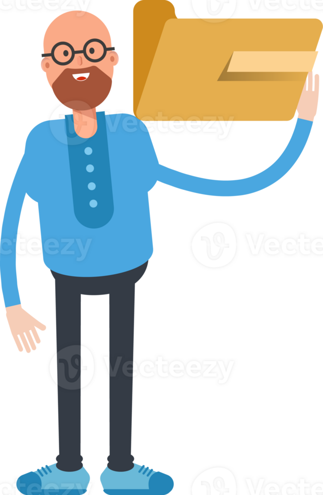 Bald and Beard Man Character Holding Folder png
