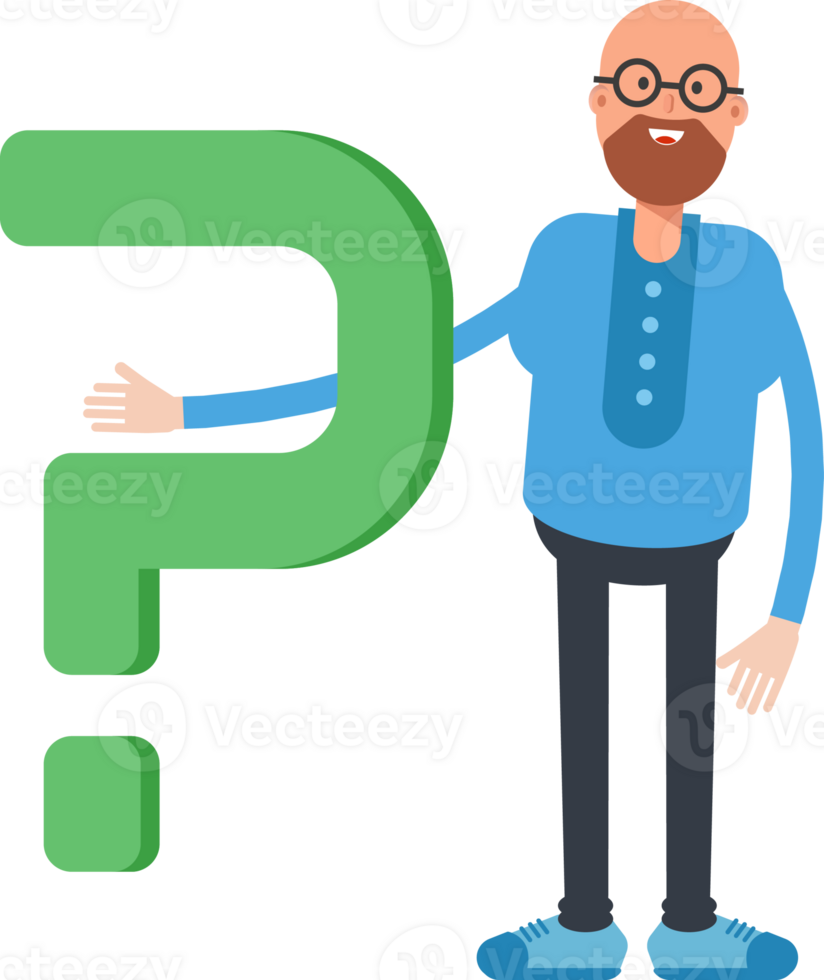 Bald and Beard Man Character and Question Mark png
