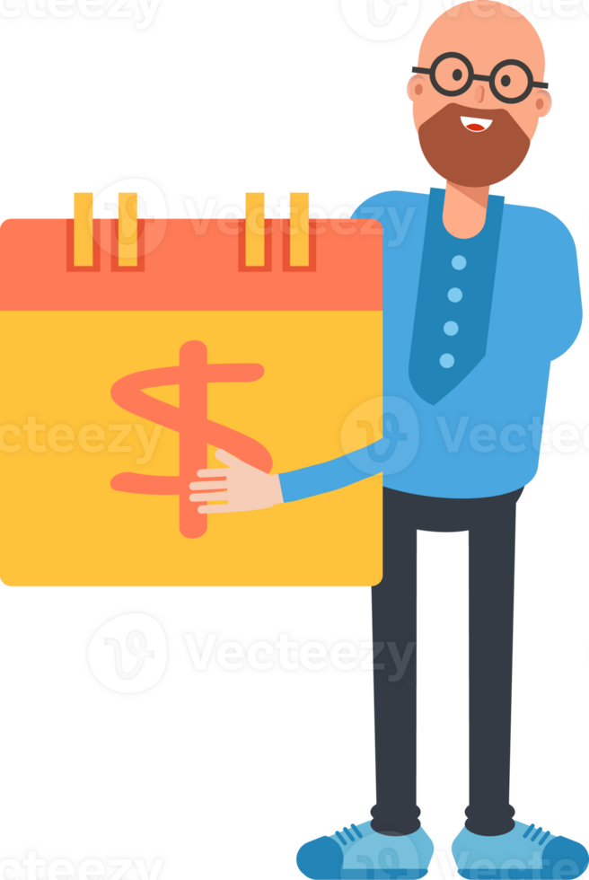 Bald and Beard Man Character and Payment Date Calendar png