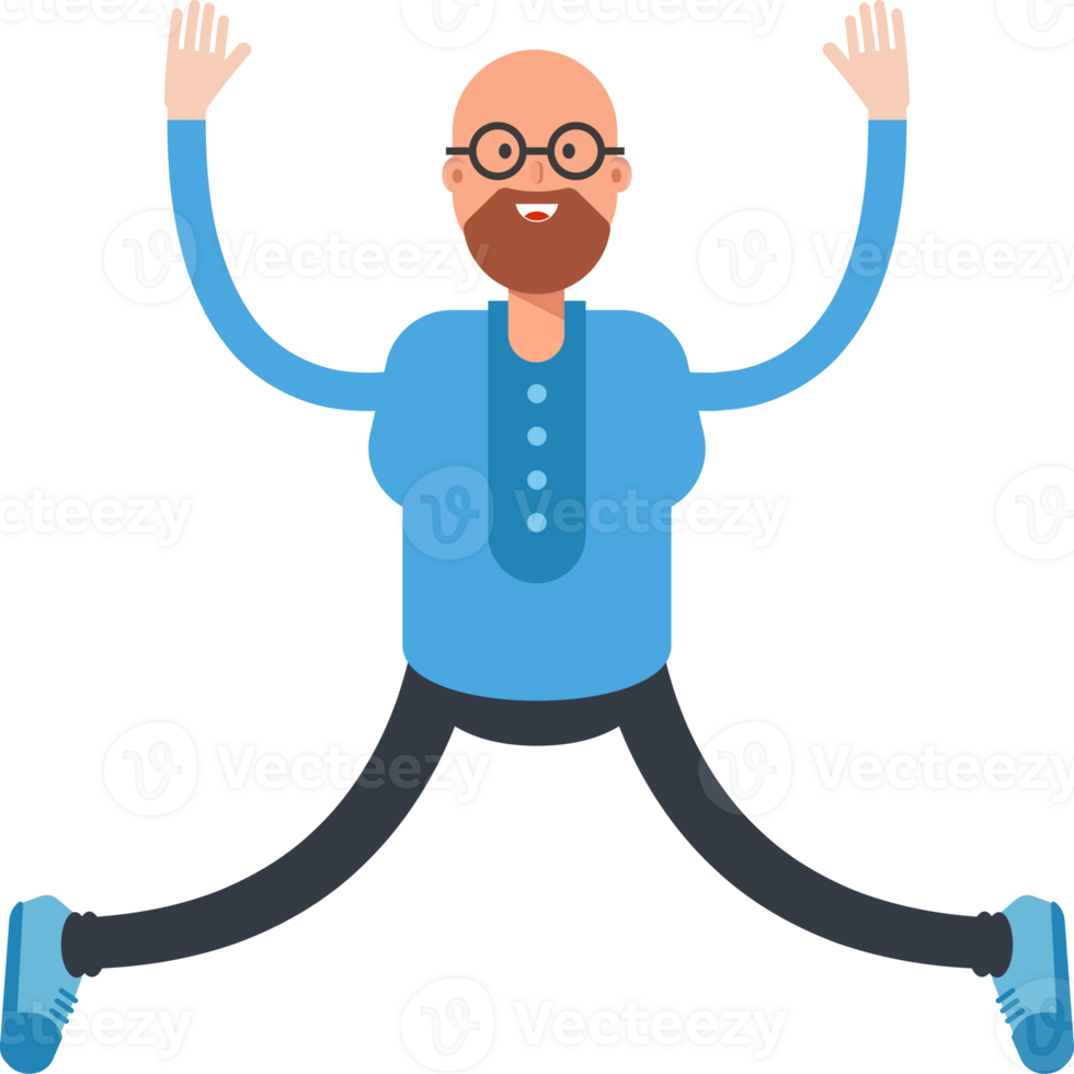 Bald and Beard Man Character Relaxing and Jumping Illustration png