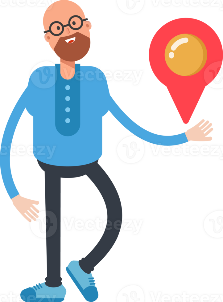 Bald and Beard Man Character Holding Map Pin png