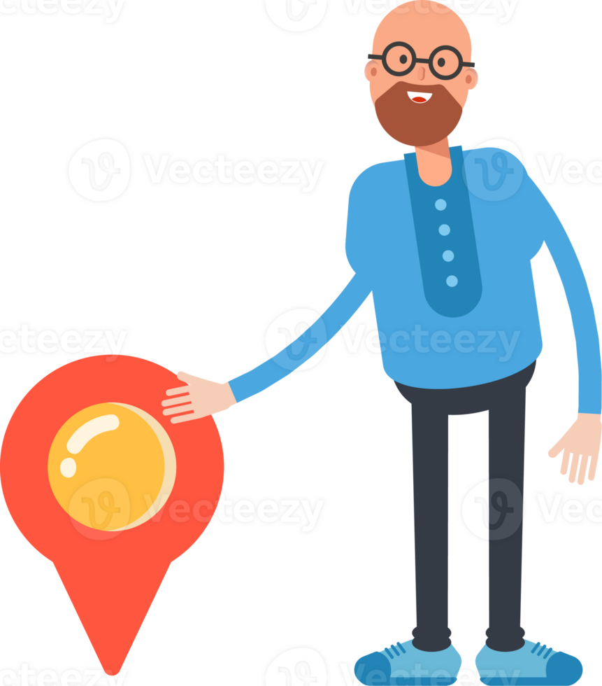 Bald and Beard Man Character and Location Pin png