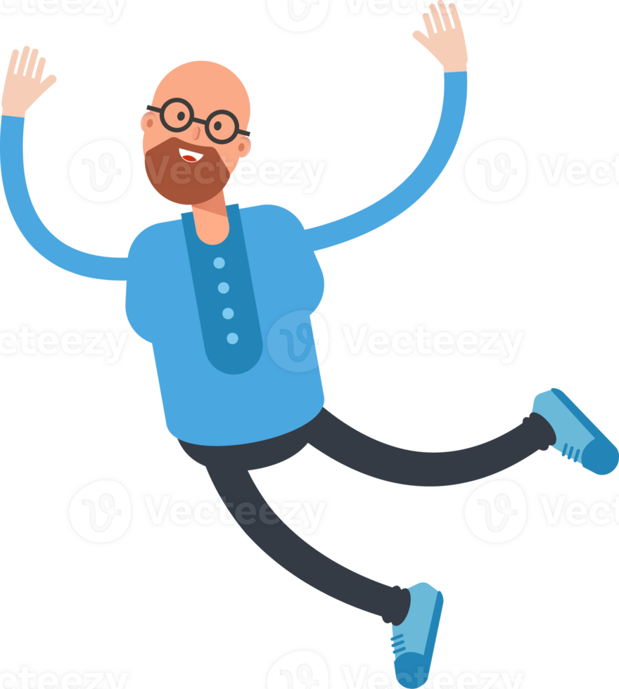Bald and Beard Man Character Relaxing and Jumping png