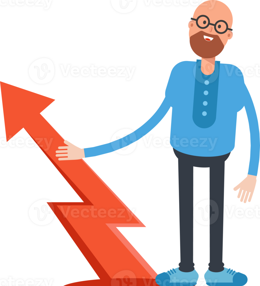 Bald and Beard Man Character and Arrow Chart png