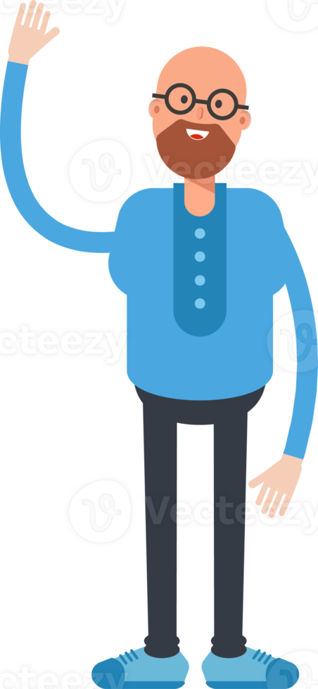 Bald and Beard Man Character Raising One Hand png