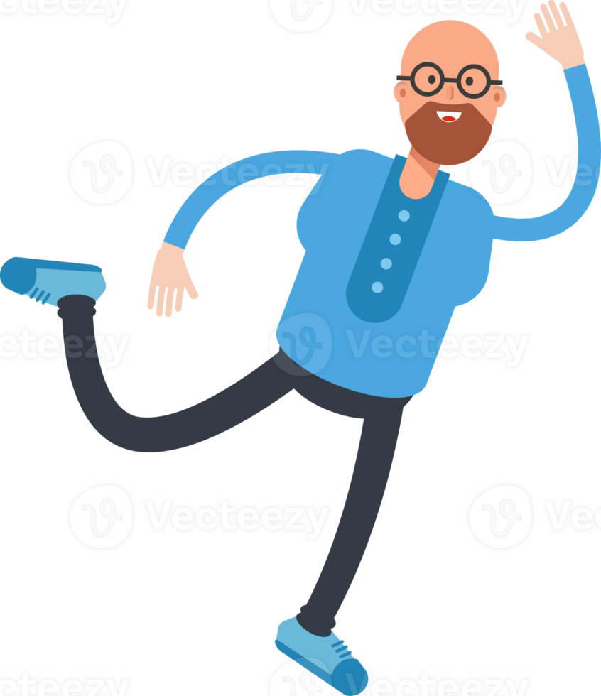 Bald and Beard Man Character Jumping and Flying png