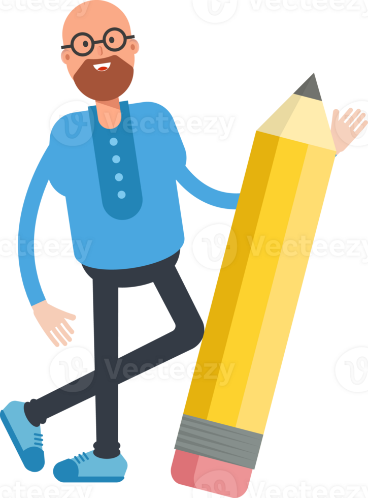 Bald and Beard Man Character and Pencil png