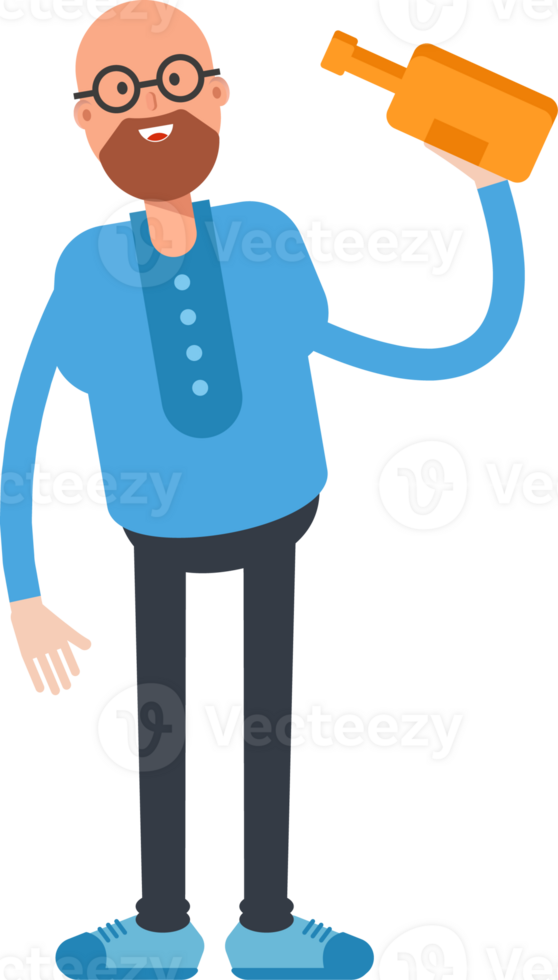 Bald and Beard Man Character Drinking Beer png