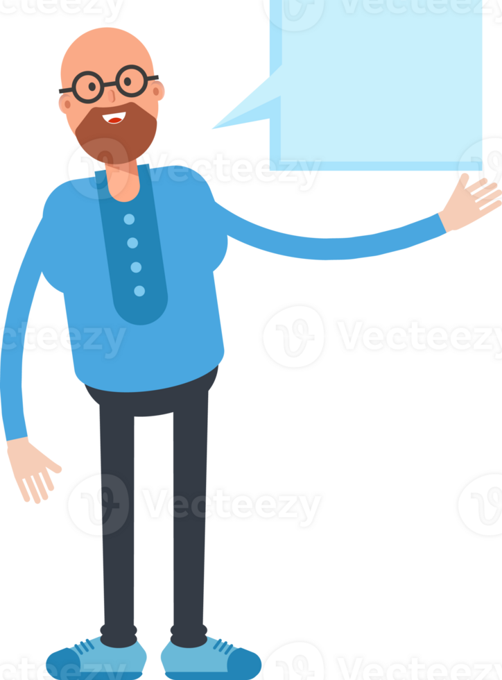 Bald and Beard Man Character and Speech Bubble png