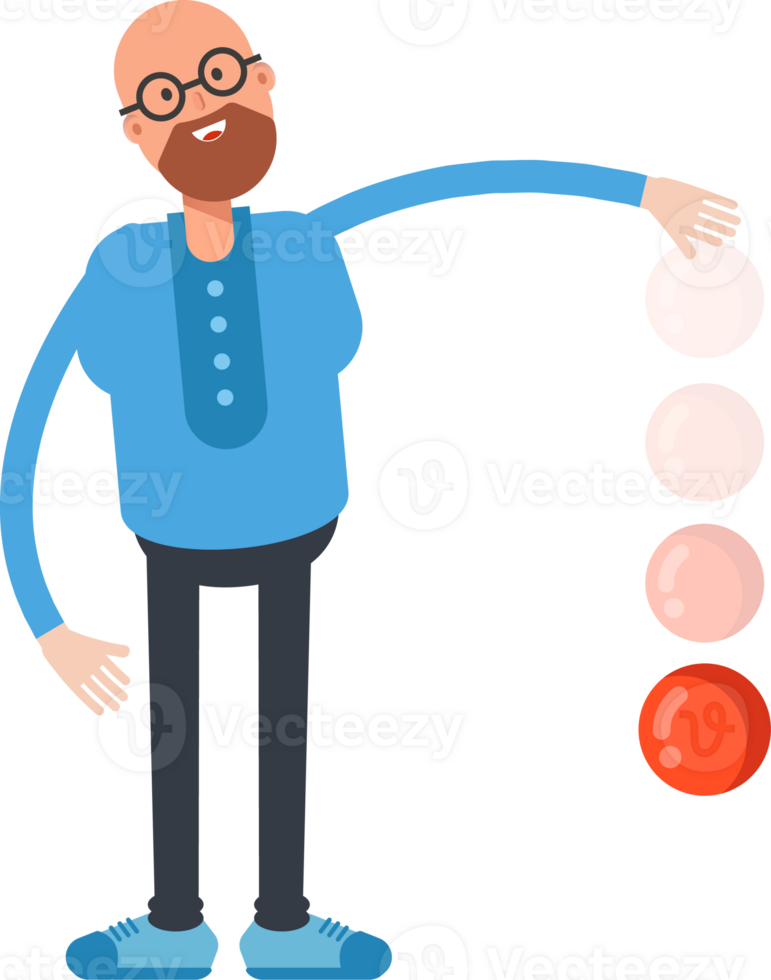 Bald and Beard Man Character Throwing Ball png