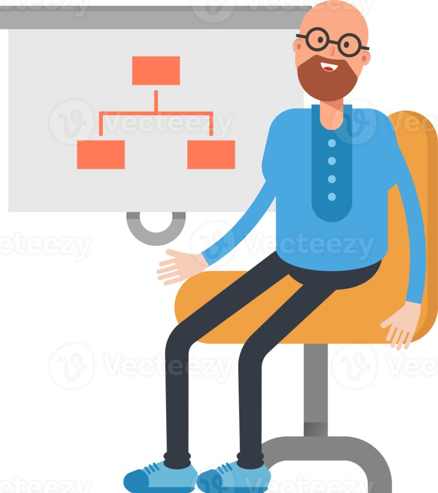 Bald and Beard Man Character Presenting Organization Chart png