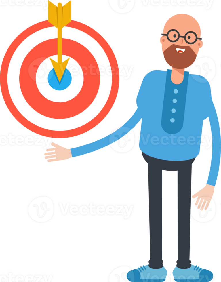 Bald and Beard Man Character Holding Dart png