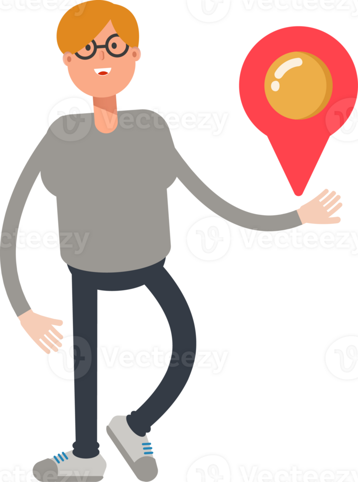 Brown Hair Male Character Holding Map Pin png