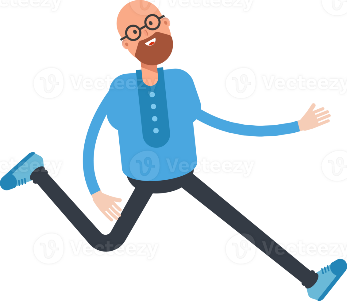 Bald and Beard Man Character Running Illustration png