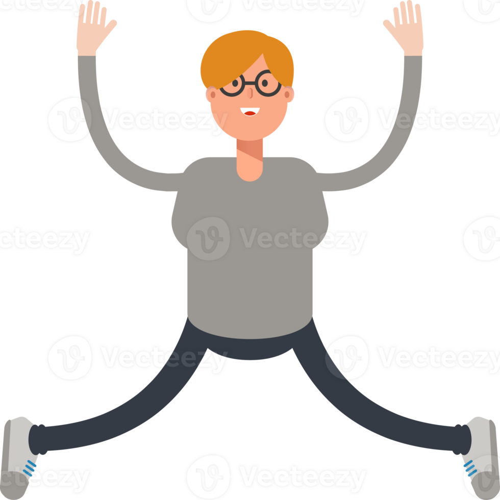 Brown Hair Male Character Relaxing and Jumping Illustration png
