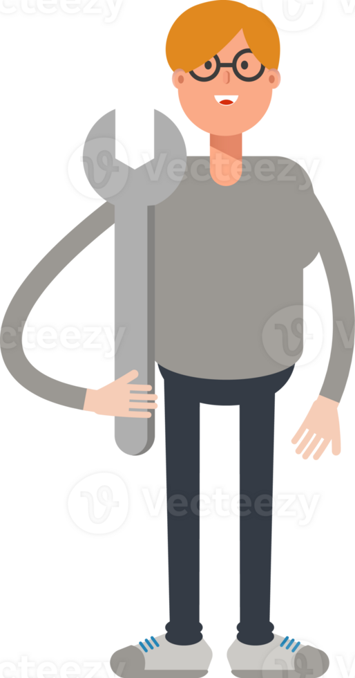 Brown Hair Male Character Holding Wrench png