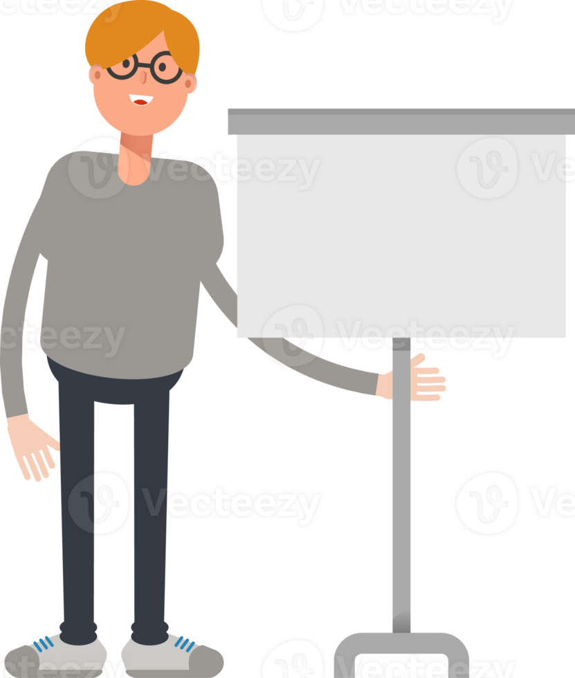 Brown Hair Male Character Presenting Whiteboard png