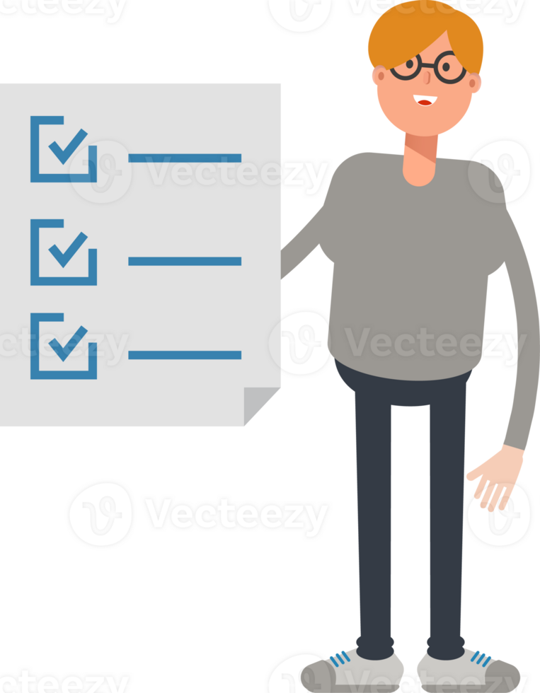 Brown Hair Male Character and Check List Document png