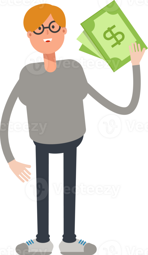 Brown Hair Male Character Holding Dollar Banknotes png