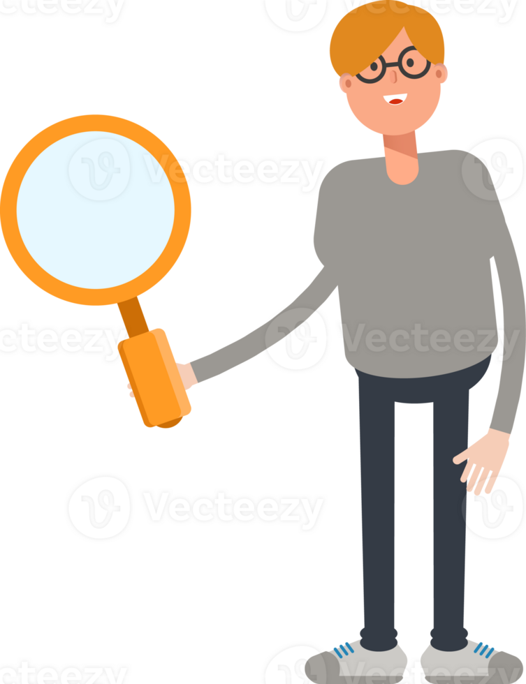Brown Hair Male Character Holding Magnifier png