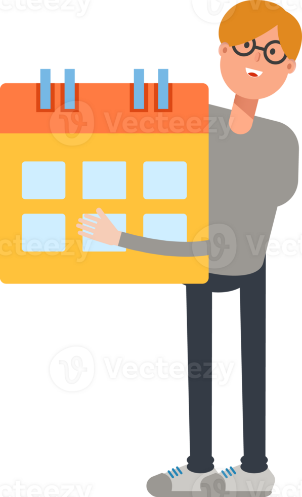 Brown Hair Male Character Holding Calendar png