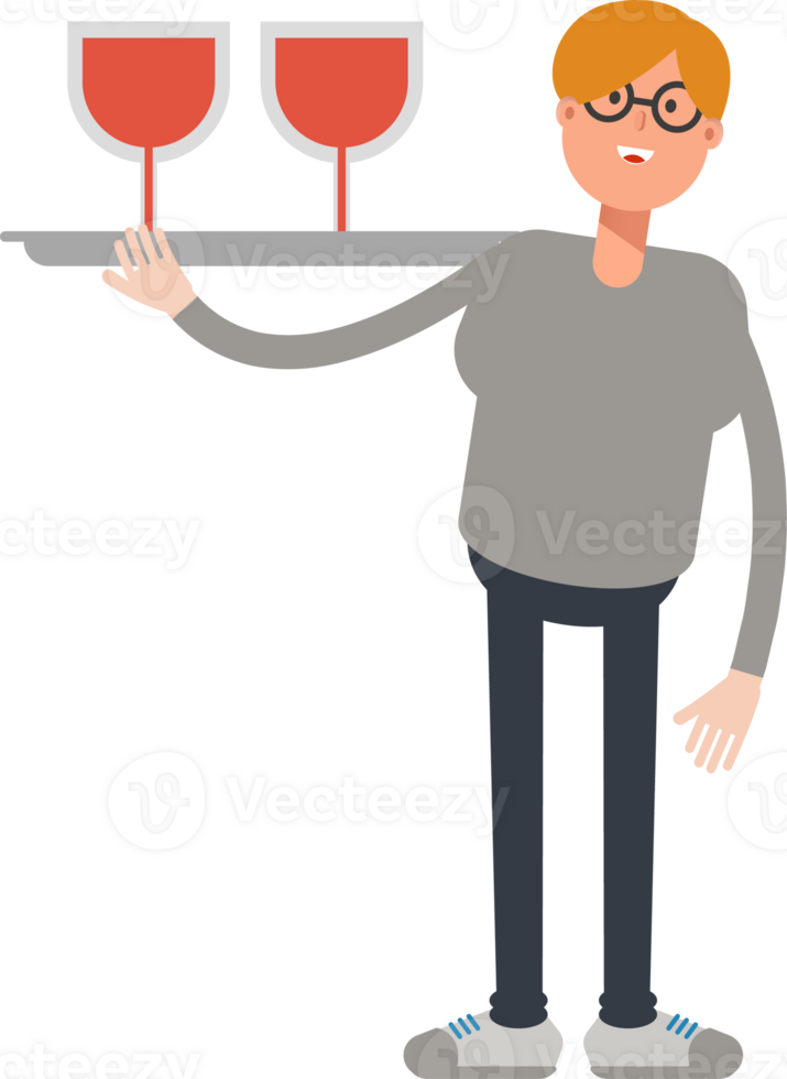 Brown Hair Male Character Serving Wine Illustration png