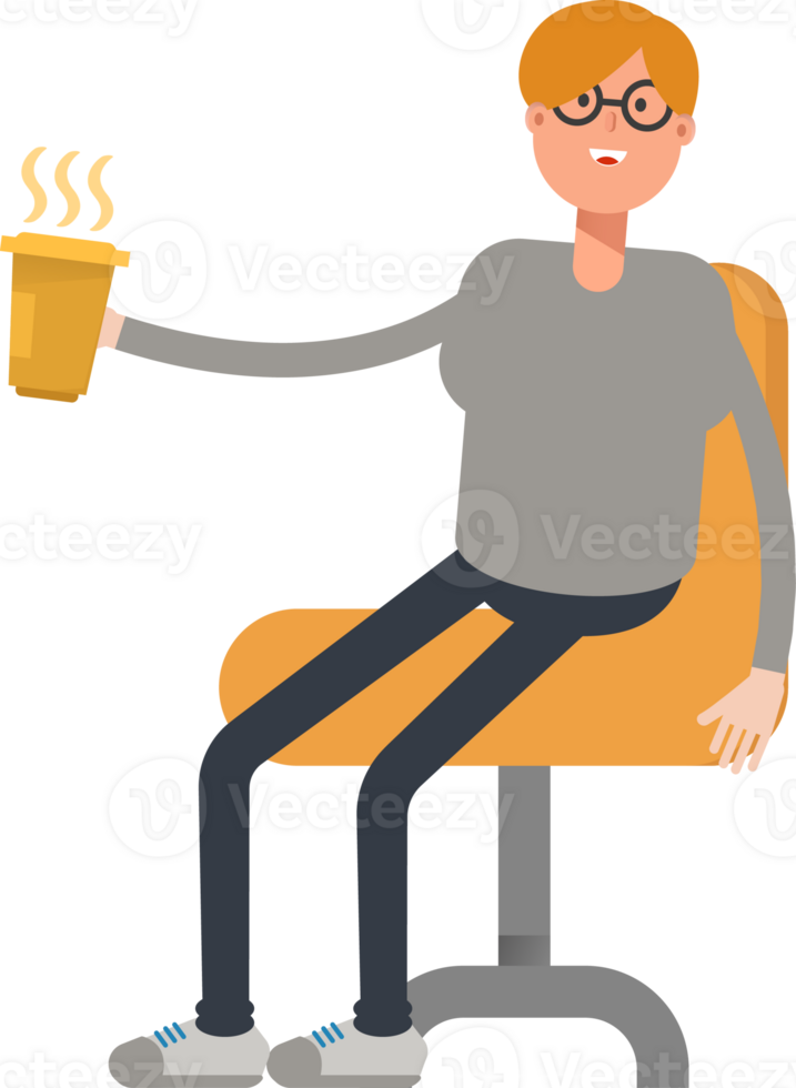 Brown Hair Male Character Drinking Coffee png